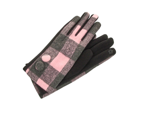 Gloves - Buffalo Plaid Black & Pink