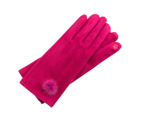 Gloves - Fuchsia with Fur Ball