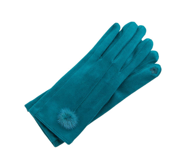 Gloves - Teal with Fur Ball