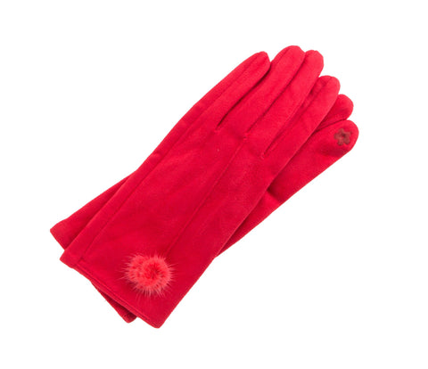 Gloves - Red with Fur Ball