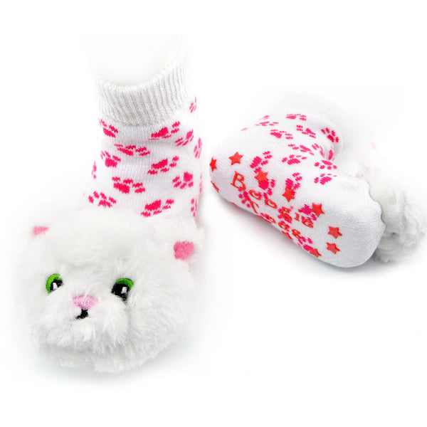 Boogie Toes Rattle Socks - White Furball Kitten