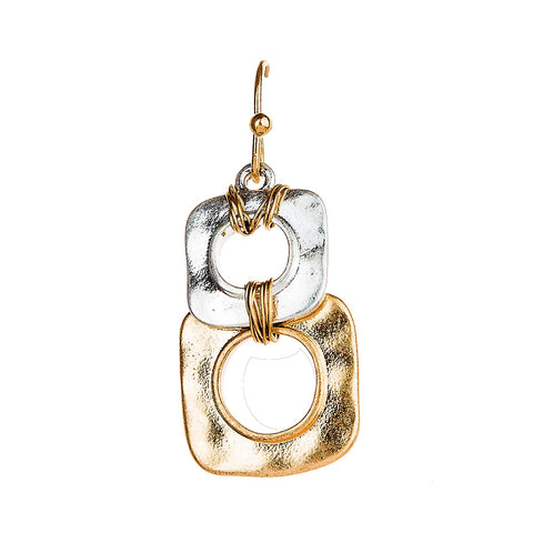 Earrings - Cut Out Square - Two tone