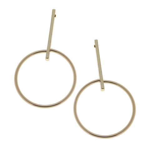 Linear Earrings with Hoop - Gold