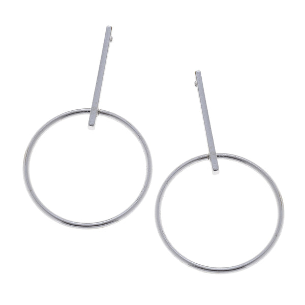 Linear Earrings with Hoop - Silver