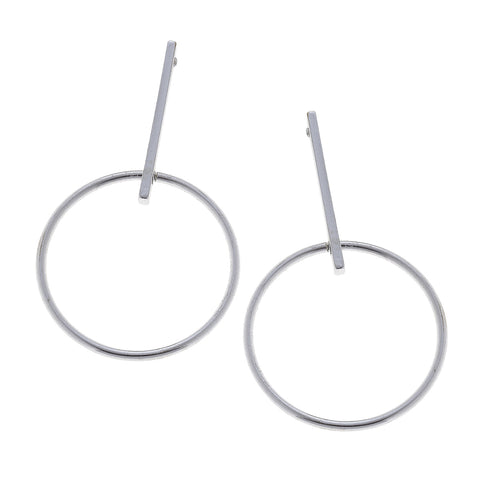 Linear Earrings with Hoop - Silver