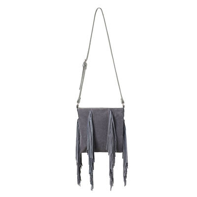 Suede Fringe Crossbody - Gray