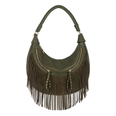 Fringe Hobo Bag - Forest