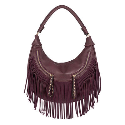 Fringe Hobo Bag - Plum