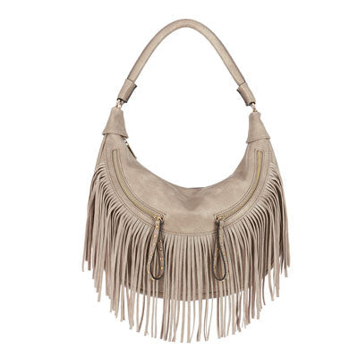 Fringe Hobo Bag - Tan