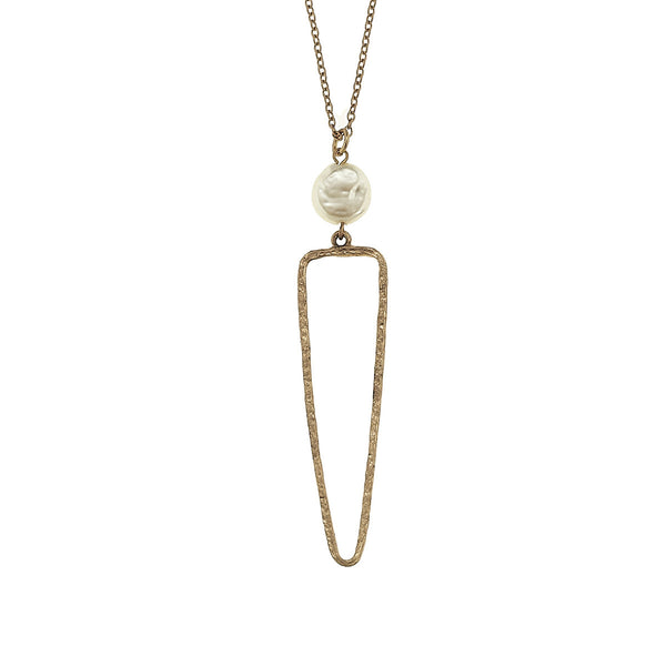 Triangle Necklace with Coin Pearl - Gold