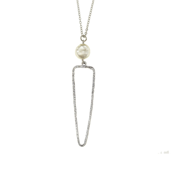 Triangle Necklace with Coin Pearl - Silver