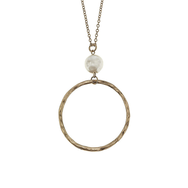 Open Circle Necklace with Coin Pearl - Gold