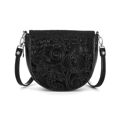 Embossed Saddle Bag- Black